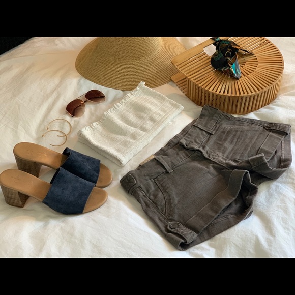 Muted Olive Denim Shorts - Picture 1 of 4